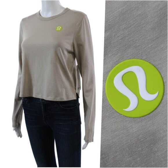 Lululemon Long-Sleeve Logo Tee Beige 4 NEW - Picture 1 of 8